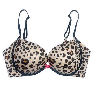 Victoria’s Secret Leopard Print Bra 34C Plunge Padded Animal Print Underwire